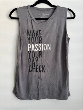 Amelia James Gray Graphic Muscle Tank with Black & White Text